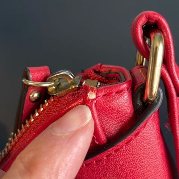 Nicole by Nicole Miller Red and Gold Studded Faux Leather Crossbody Bag - Picture 12 of 14